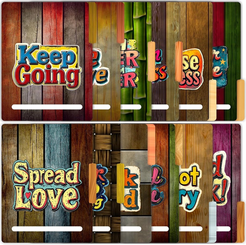 PARTH IMPEX 12 Pack Motivational File Folders, 1/3 Cut Tab with Assorted Positions, Letter Size Paper Holders (9.37” x 11.75”) Matte Finish Laminated for Office School Work - Rustic Wood Design - Image 1